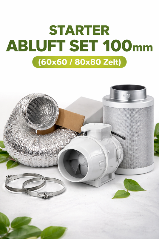 Abluft Komplett Set 100mm – Taifun Ventilator & Prima Klima Filter Starter Set 60x60–80x80